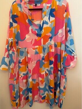 Michelle McDowell XL Colorful Abstract Print Long Sleeve Dress